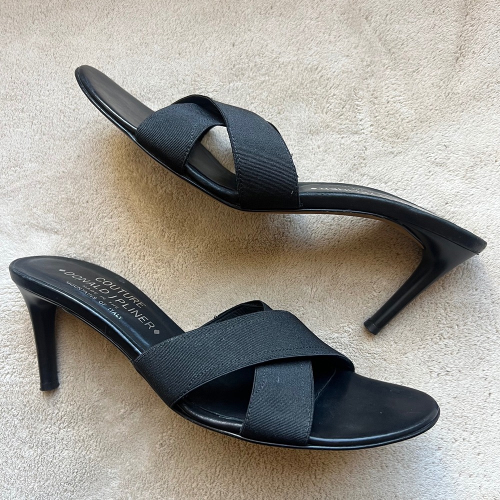 Donald J Pliner Couture Trix Women 7.5 N Black Stretch Fabric‎ Slide Mule Sandal